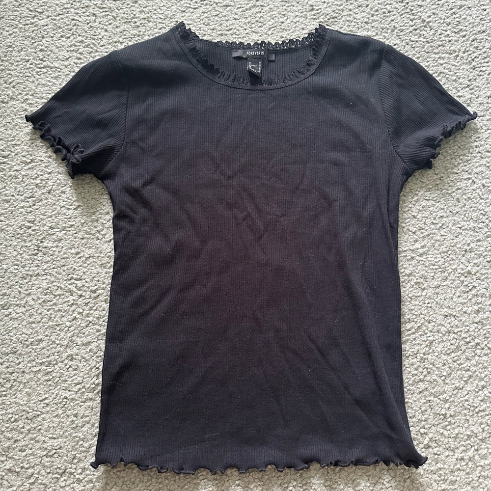 Forever 21 Black Ruffled Short Sleeve Tee